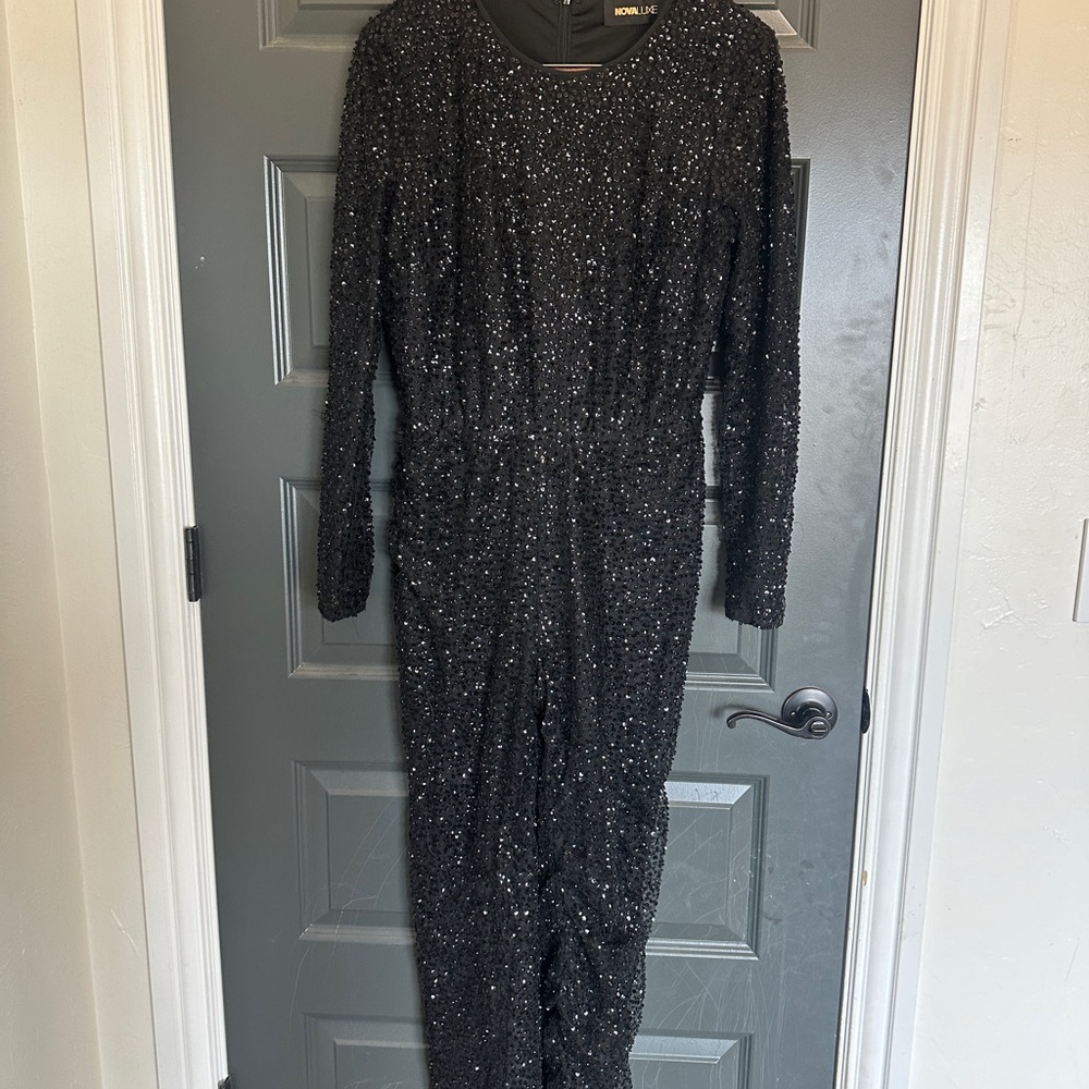 Fashion nova black sequence jumpsuit